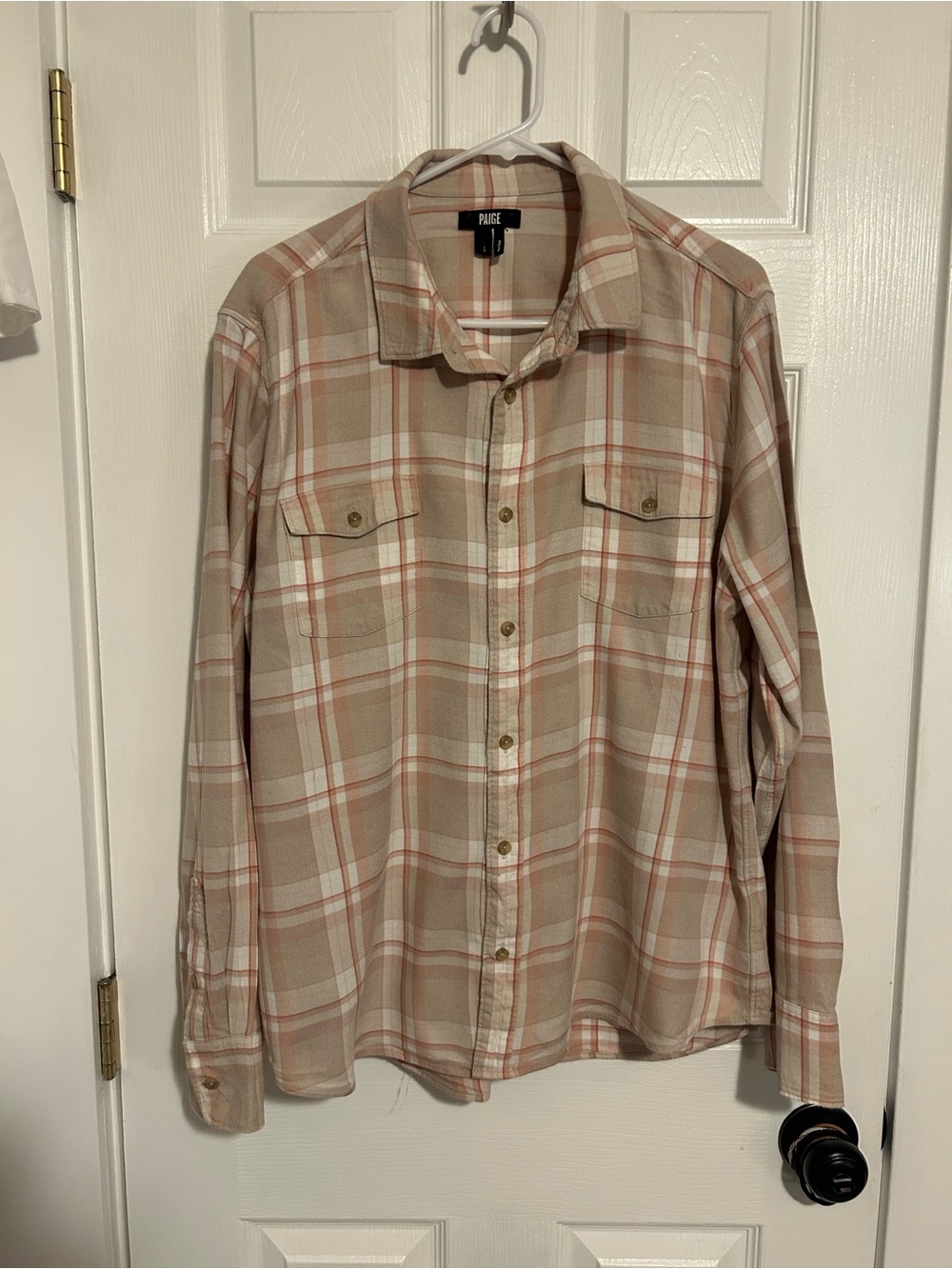 PAIGE Men's Beige Plaid Flannel Button-Up Shirt
